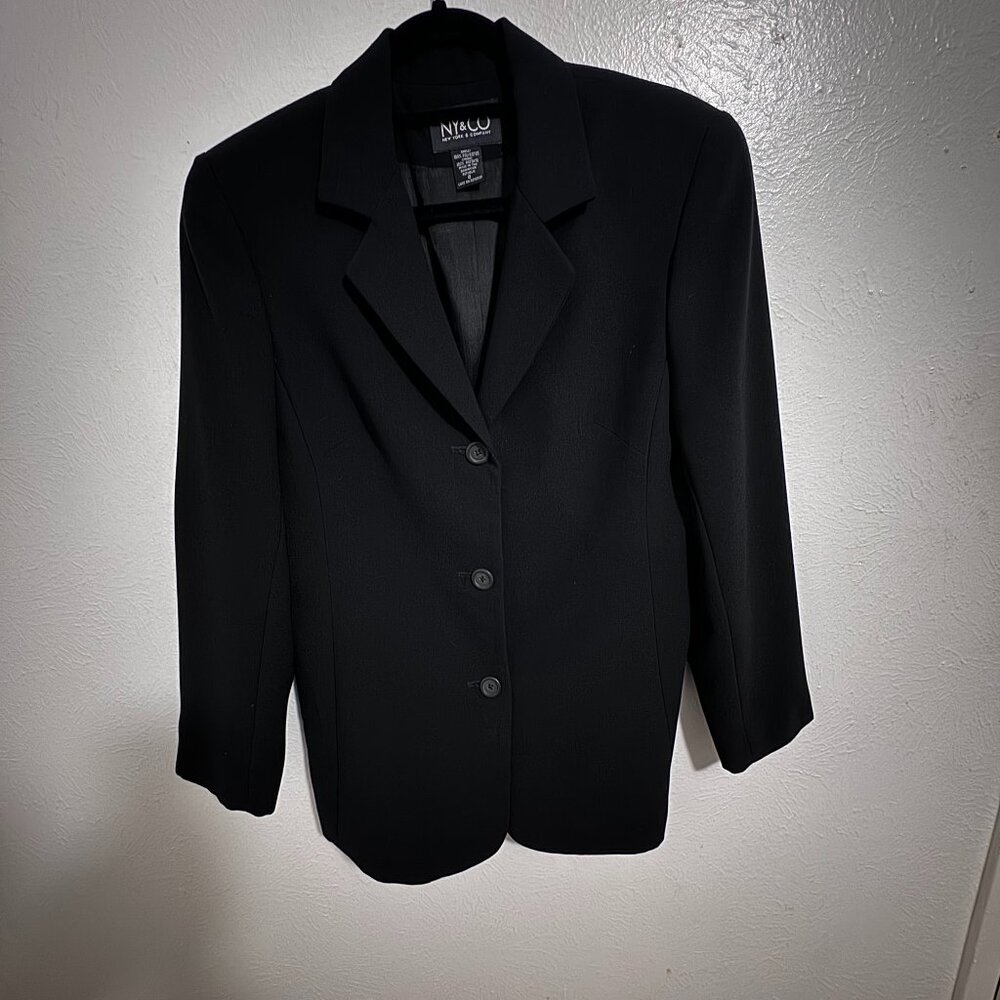 New York & Company Classic Black Blazer Jacket Long Sleeve Women Sz 8 Button